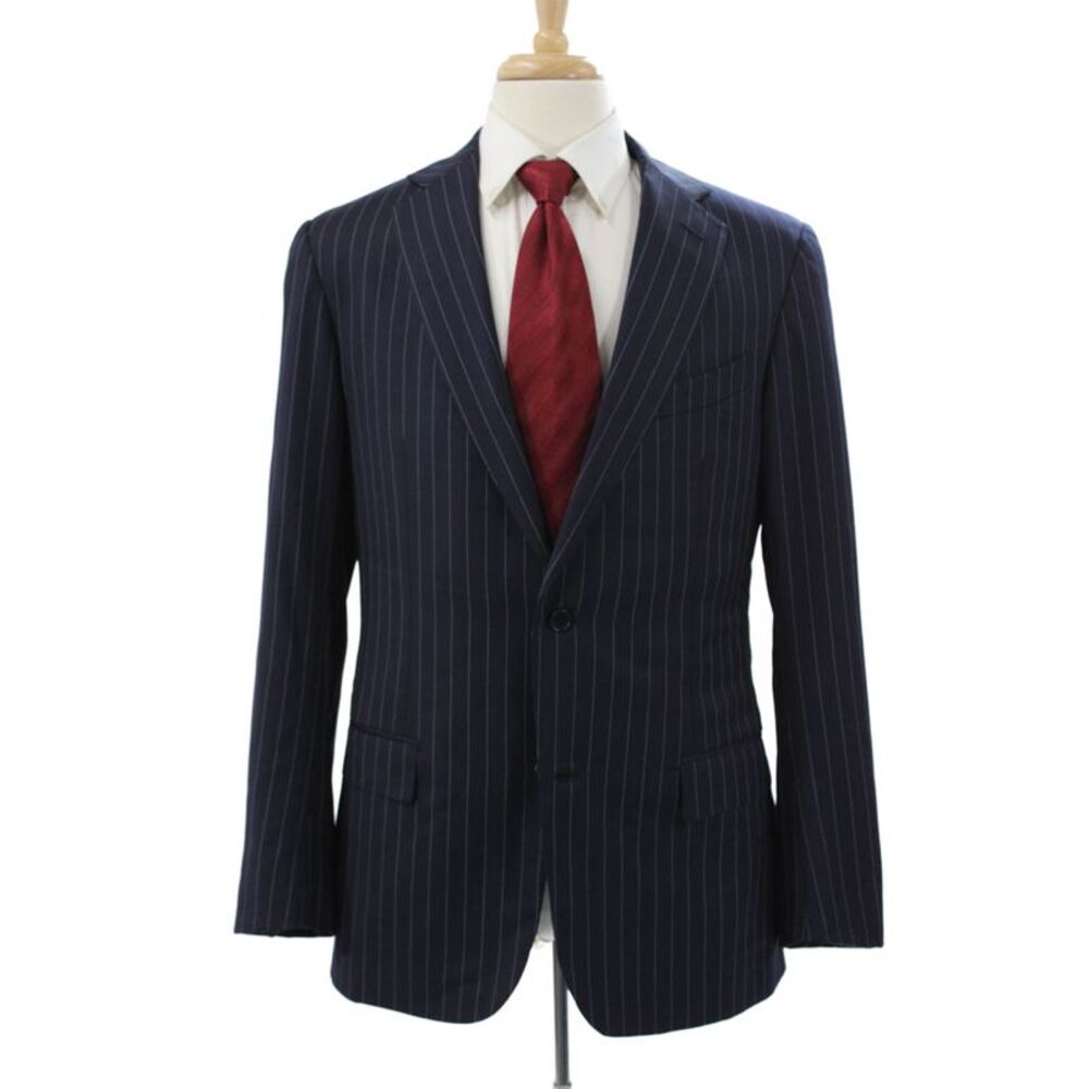 Ermenegildo Zegna Men Blue Striped Polyester Blend Blazer Size 52